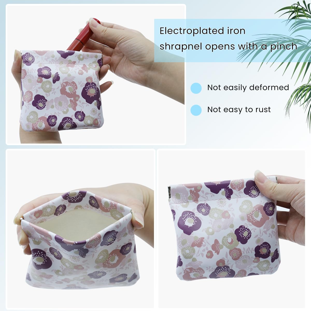MAYCREATE 3 Pack Small Cosmetic Bag, Floral Print PU Leather Makeup Pouch Travel Organizer for Cosmetics, Accessories, Mini No Zipper Self-Closing Makeup Bag MAYCREATE 3 Pack Small Cosmetic Bag, Floral Print PU Leather Makeup Pouch Travel Organizer for Cosmetics, Accessories, Mini No Zipper Self-Closing Makeup Bag